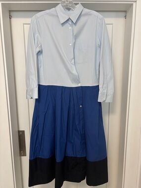 Sara Roka Midi Shirt Dress in Light Blue, Royal Blue and Black